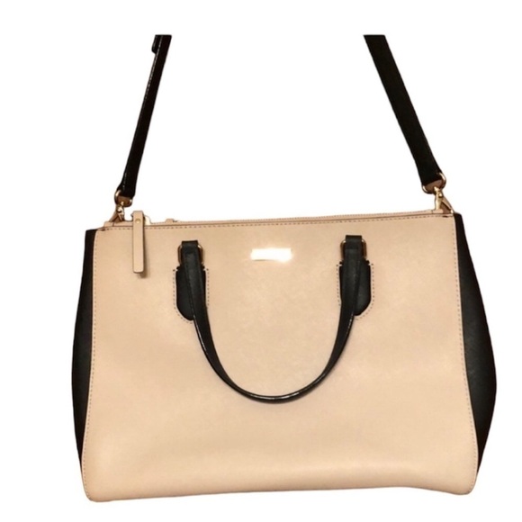 Kate Spade Cream and Black Large Leather Satchel Handbag with Crossbody Strap. - Picture 10 of 10